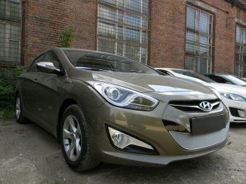 Защитная сетка радиатора в бампер (ячейка 4х10 мм) Стрелка11 Премиум Hyundai I40 1 VF дорестайлинг седан (2011-2015) (хром)