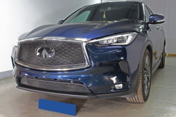 Защитная сетка в решетку радиатора (ячейка 3х7 мм) Стрелка11 Стандарт INFINITI Qx50  J55 (2017-2022) (цвет: черный)