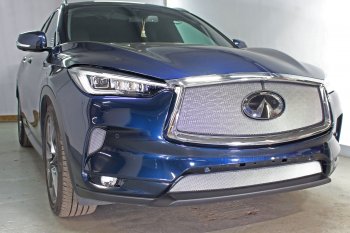 Защитная сетка в решетку радиатора (ячейка 3х7 мм) Стрелка11 Стандарт INFINITI Qx50  J55 (2017-2022) (цвет: хром)