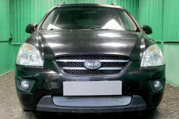 Защитная сетка радиатора в бампер (ячейка 3х7 мм) Стрелка11 Стандарт KIA Carens  UN (2006-2013) (хром)