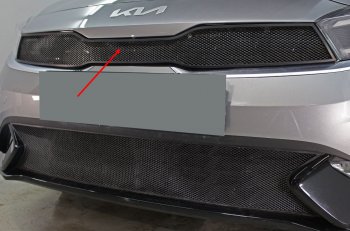 Защитная сетка в решетку радиатора (ячейка 3х7 мм) Стрелка11 Стандарт KIA Cerato  4 BD (2021-2025) рестайлинг седан (цвет: черный)