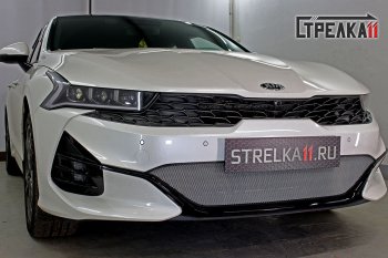 Защитная сетка радиатора в бампер (ячейка 3х7 мм, GT-Line) Стрелка11 Стандарт KIA K5  DL (2019-2022) (хром)