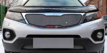 Защитная сетка в решетку радиатора (ячейка 3х7 мм) Стрелка11 Стандарт KIA Sorento  XM (2009-2012) дорестайлинг (хром)