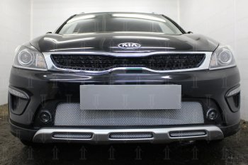 3 079 р. Защитная сетка радиатора в бампер (ячейка 3х7 мм, верх) Стрелка11 Стандарт  KIA Rio  X-line (2017-2021) (хром)  с доставкой в г. Керчь. Увеличить фотографию 2