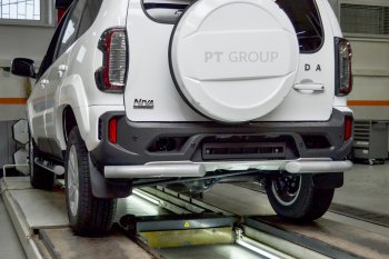 3 409 р. Защита заднего бампера (угловая Ø63 мм) Petroil Tuning  Лада 2123 (Нива Шевроле) - Нива Трэвел (окраска в серебристый (Искра))  с доставкой в г. Керчь. Увеличить фотографию 2
