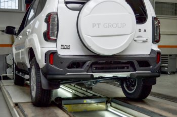 3 409 р. Защита заднего бампера (угловая Ø63 мм) Petroil Tuning  Лада 2123 (Нива Шевроле) - Нива Трэвел (окраска в черный (Шагрень))  с доставкой в г. Керчь. Увеличить фотографию 2