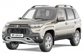 6 199 р. Защита переднего бампера (волна, Ø63) Petroil Tuning  Лада Нива Трэвел (2021-2025) (212300-80) (сталь в цвет серебристый (Искра))  с доставкой в г. Керчь. Увеличить фотографию 2