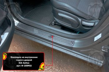Накладки на внутренние пороги дверей (4 шт) Русская Артель KIA Seltos (2019-2025) (Поверхность текстурная)