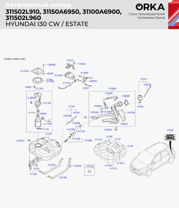 14 999 р. Топливный бак (дизель, сталь, антикоррозия, 53 л.) ORKA Hyundai I30 FD универсал рестайлинг (2010-2012)  с доставкой в г. Керчь. Увеличить фотографию 2