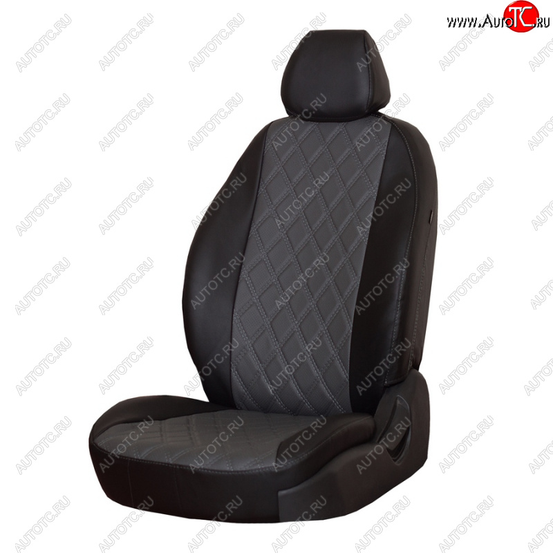 4 999 р. Чехлы сидений (экокожа, 2/3) ПЕТРОВ Орегон Ромб  Nissan Almera  G15 (2012-2019) седан (черный/серый)  с доставкой в г. Керчь