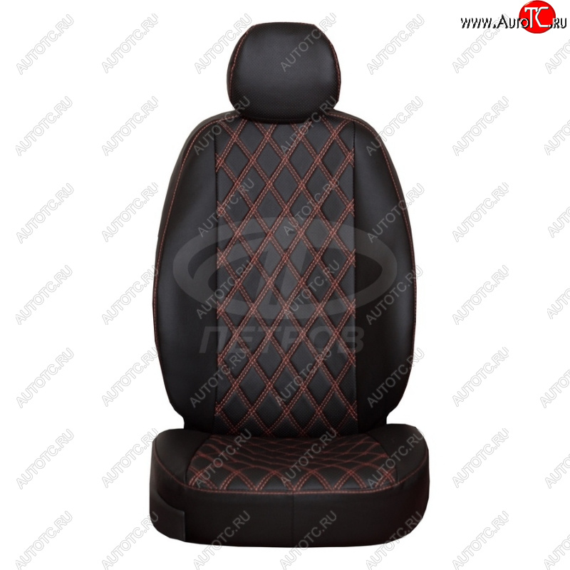 4 999 р. Чехлы сидений (экокожа, 2/3 airbag, №2) ПЕТРОВ Орегон Ромб  Renault Duster  HS (2015-2021) рестайлинг (черный/красная нить)  с доставкой в г. Керчь