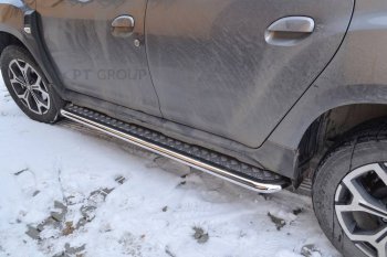 Защита порогов (с алюм. площадкой, Ø51 мм) Petroil Tuning Petroil Tuning Renault Duster  HM (2021-2024) рестайлинг (полированная нержавейка)