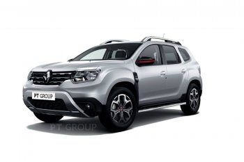 Защита порогов (прямая, Ø63 мм) Petroil Tuning Renault Duster  HM (2021-2024) рестайлинг (полированная нержавейка)