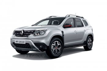 Защита порогов (прямая, Ø63 мм) Petroil Tuning Renault Duster  HM (2021-2024) рестайлинг (окраска в черный (Шагрень))