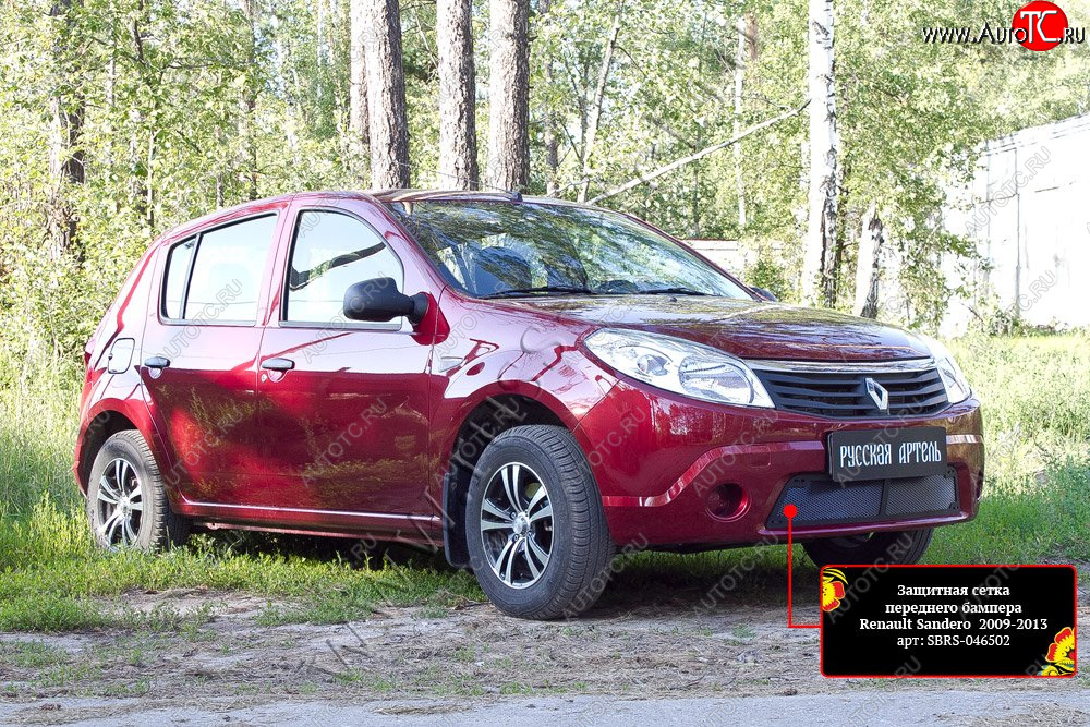 2 149 р. Защитная сетка решетки переднего бампера Русская Артель  Renault Sandero  (BS) (2009-2014) (Поверхность текстурная)  с доставкой в г. Керчь