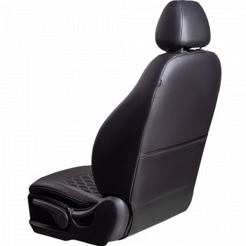 9 449 р. Чехлы для сидений Lord Autofashion Турин Ромб (экокожа, спинка и сиденье 60/40, 2 Г-образных подголовника) Skoda Fabia Mk2 хэтчбэк рестайлинг (2010-2014) (Черный, вставка черная, строчка серая)  с доставкой в г. Керчь. Увеличить фотографию 3