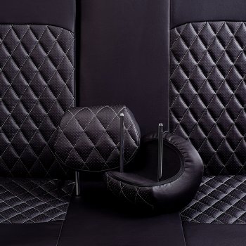 9 449 р. Чехлы для сидений Lord Autofashion Турин Ромб (экокожа, спинка и сиденье 60/40, 2 Г-образных подголовника) Skoda Fabia Mk2 хэтчбэк рестайлинг (2010-2014) (Черный, вставка черная, строчка серая)  с доставкой в г. Керчь. Увеличить фотографию 5