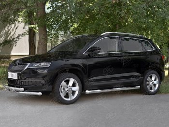 26 999 р. Защита переднего бампера (2 трубы Ø63 мм, нержавейка) SLITKOFF  Skoda Karoq  NU7 (2017-2021) дорестайлинг  с доставкой в г. Керчь. Увеличить фотографию 3