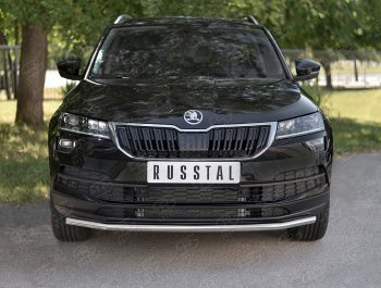 Защита переднего бампера (Ø42 мм, нержавейка) SLITKOFF Skoda Karoq  NU7 (2017-2021) дорестайлинг
