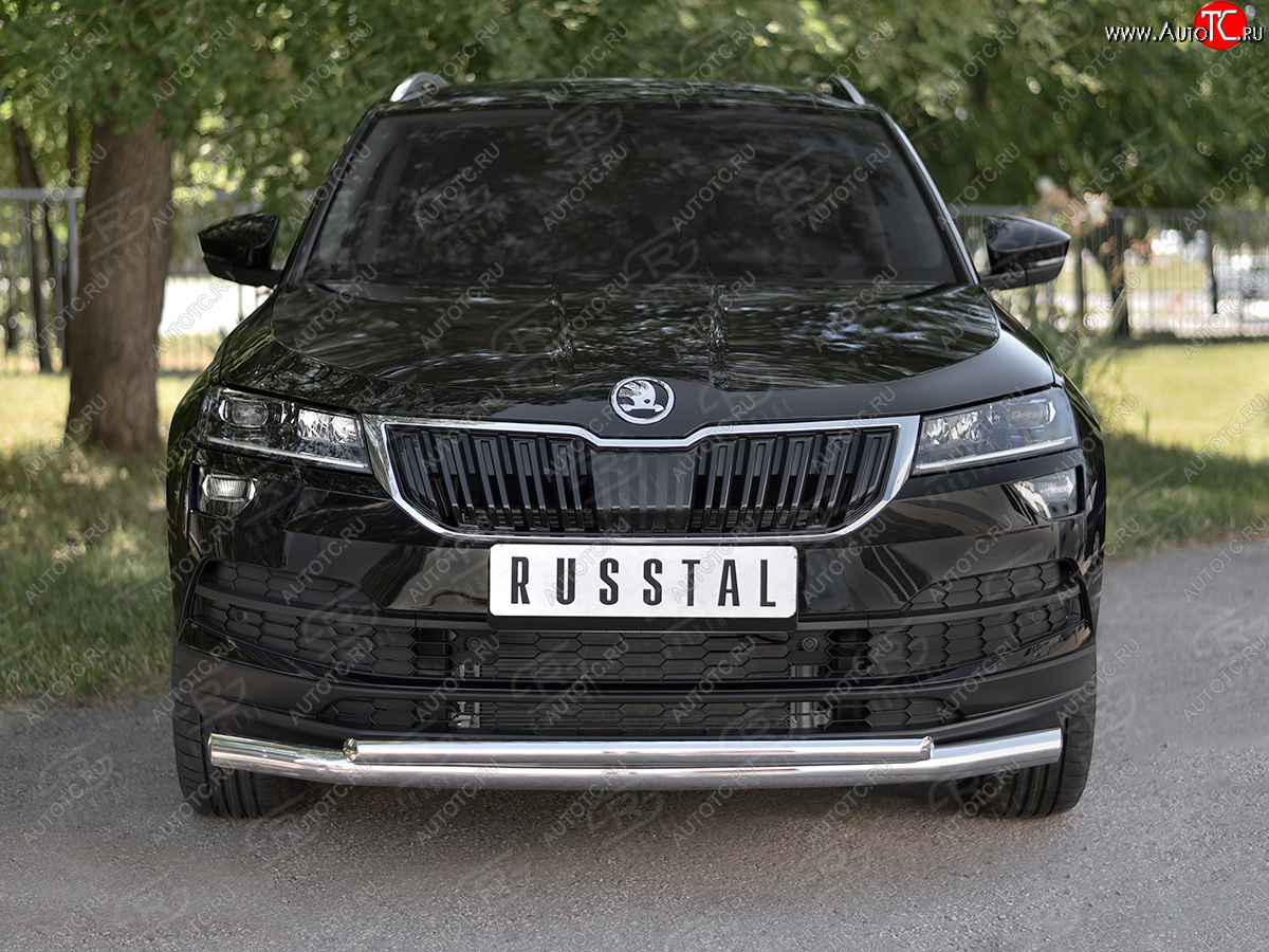 21 899 р. Защита переднего бампера (2 трубы Ø63 и 42 мм, нержавейка) SLITKOFF Skoda Karoq NU7 дорестайлинг (2017-2021)  с доставкой в г. Керчь