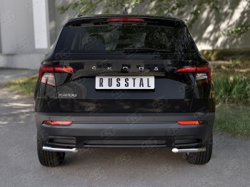 Защита заднего бампера (Ø42 мм уголки, нержавейка) SLITKOFF Skoda Karoq  NU7 (2017-2021) дорестайлинг
