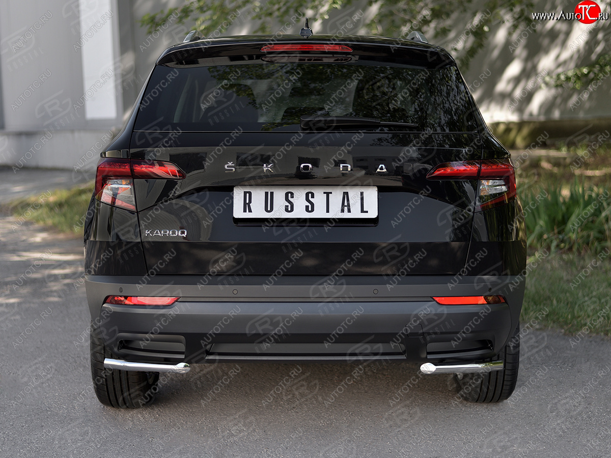 12 599 р. Защита заднего бампера (Ø42 мм уголки, нержавейка) SLITKOFF  Skoda Karoq  NU7 (2017-2021) дорестайлинг  с доставкой в г. Керчь