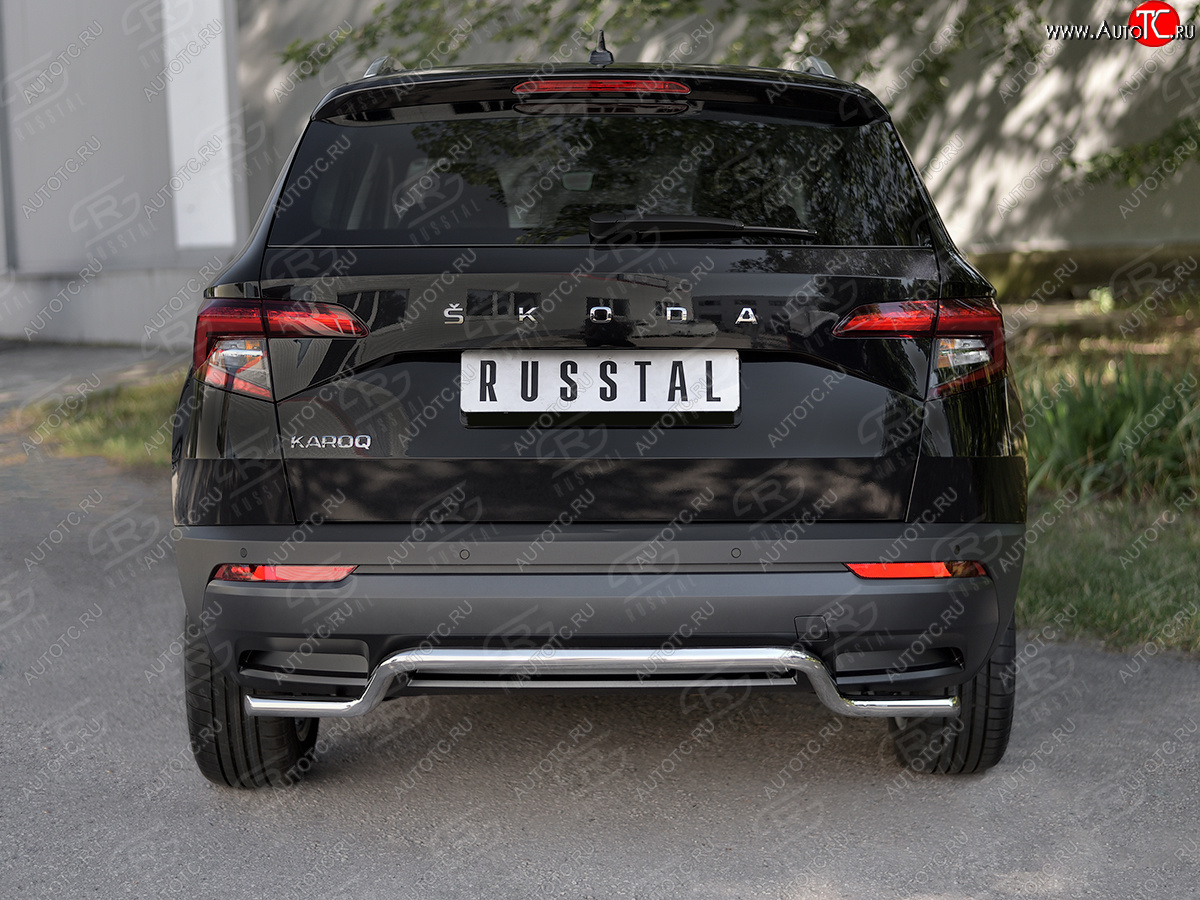 14 999 р. Защита заднего бампера (Ø42 мм волна, нержавейка) SLITKOFF  Skoda Karoq  NU7 (2017-2021) дорестайлинг  с доставкой в г. Керчь