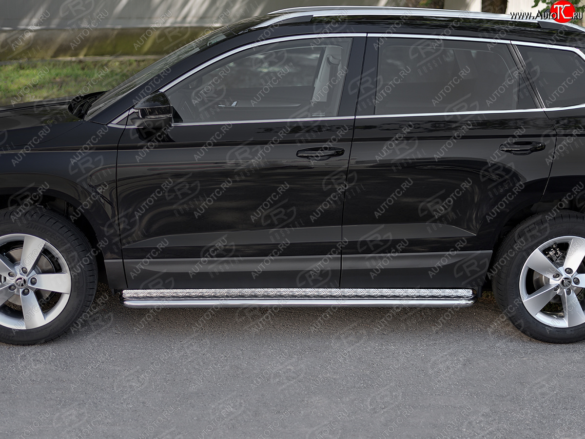 24 649 р. Пороги SLITKOFF d42 с листом  Skoda Karoq  NU7 (2017-2025) дорестайлинг, рестайлинг (лист алюминий, труба нержавейка)  с доставкой в г. Керчь