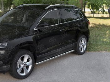 19 999 р. Защита порогов на SLITKOFF труба d63  Skoda Karoq  NU7 (2017-2025) дорестайлинг, рестайлинг (защита порогов с закругленными торцами)  с доставкой в г. Керчь. Увеличить фотографию 2