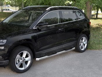 24 549 р. Защита порогов на SLITKOFF труба d76 с накладкой  Skoda Karoq  NU7 (2017-2025) дорестайлинг, рестайлинг (защита порогов со скосами на торцах)  с доставкой в г. Керчь. Увеличить фотографию 2