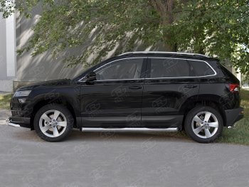 24 549 р. Защита порогов на SLITKOFF труба d76 с накладкой  Skoda Karoq  NU7 (2017-2025) дорестайлинг, рестайлинг (защита порогов со скосами на торцах)  с доставкой в г. Керчь. Увеличить фотографию 3