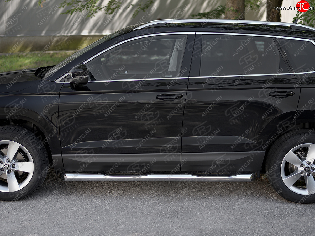 24 549 р. Защита порогов на SLITKOFF труба d76 с накладкой  Skoda Karoq  NU7 (2017-2025) дорестайлинг, рестайлинг (защита порогов со скосами на торцах)  с доставкой в г. Керчь