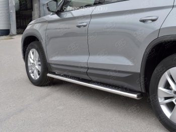 19 399 р. Порожки для ног (Ø120х60 мм с проступью, нержавейка) Russtal Skoda Kodiaq NU7 дорестайлинг (2017-2021)  с доставкой в г. Керчь. Увеличить фотографию 4