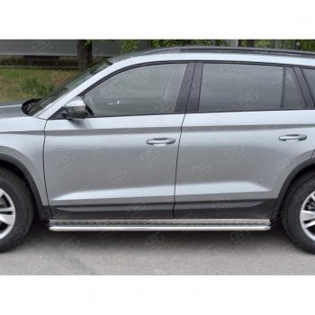 24 649 р. Пороги труба d42 с листом (Лист алюм, проф. нерж) (v1) SLITKOFF  Skoda Kodiaq  NU7 (2017-2021) дорестайлинг  с доставкой в г. Керчь. Увеличить фотографию 2