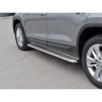 24 649 р. Пороги труба d42 с листом (Лист алюм, проф. нерж) (v1) SLITKOFF  Skoda Kodiaq  NU7 (2017-2021) дорестайлинг  с доставкой в г. Керчь. Увеличить фотографию 4