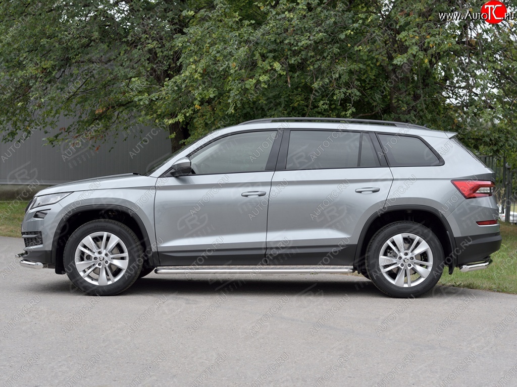 24 649 р. Пороги труба d42 с листом (Лист алюм, проф. нерж) (v1) SLITKOFF  Skoda Kodiaq  NU7 (2017-2021) дорестайлинг  с доставкой в г. Керчь
