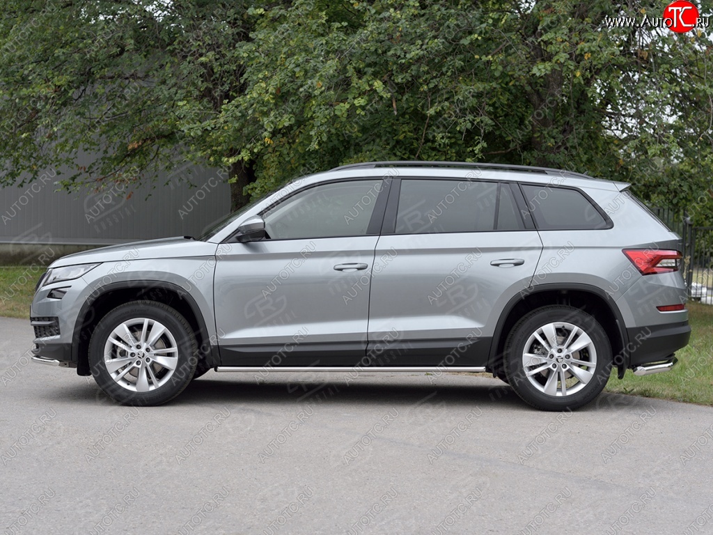 17 999 р. Пороги накладки труба d42 (v 1) SLITKOFF  Skoda Kodiaq  NU7 (2017-2021) дорестайлинг (Неокрашенные)  с доставкой в г. Керчь