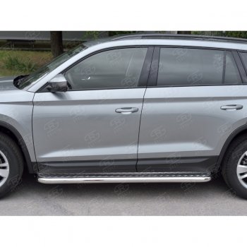 25 499 р. Пороги труба d63 с листом (Лист алюм, проф.сталь) (v2) SLITKOFF  Skoda Kodiaq  NU7 (2017-2021) дорестайлинг  с доставкой в г. Керчь. Увеличить фотографию 2