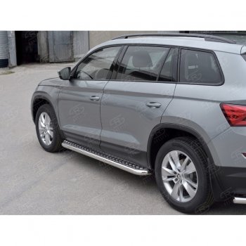25 499 р. Пороги труба d63 с листом (Лист алюм, проф.сталь) (v2) SLITKOFF  Skoda Kodiaq  NU7 (2017-2021) дорестайлинг  с доставкой в г. Керчь. Увеличить фотографию 3