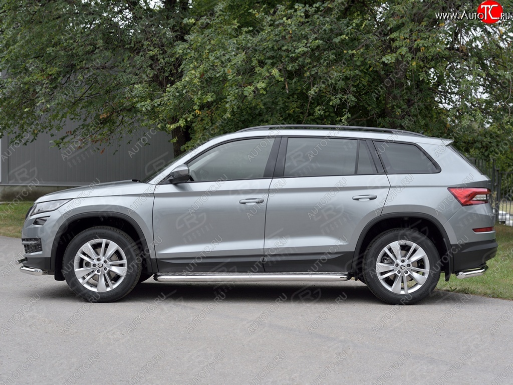 25 499 р. Пороги труба d63 с листом (Лист алюм, проф.сталь) (v2) SLITKOFF  Skoda Kodiaq  NU7 (2017-2021) дорестайлинг  с доставкой в г. Керчь