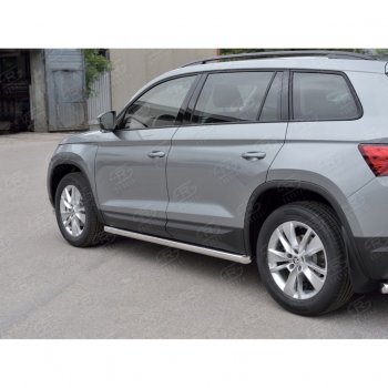 19 999 р. Защита порогов (Ø63 мм) SLITKOFF  Skoda Kodiaq  NU7 (2017-2021) дорестайлинг (Вариант 1 (скошенные торцы под 45°))  с доставкой в г. Керчь. Увеличить фотографию 3