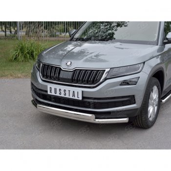 16 249 р. Защита переднего бампера (2 трубы Ø63 и 75х42 мм, нержавейка) Russtal Skoda Kodiaq NU7 дорестайлинг (2017-2021)  с доставкой в г. Керчь. Увеличить фотографию 2