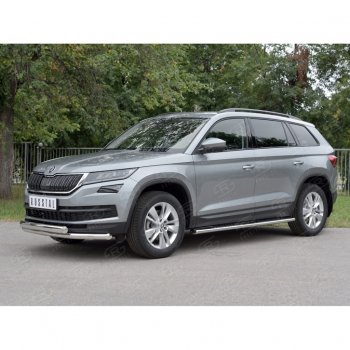 16 249 р. Защита переднего бампера (2 трубы Ø63 и 75х42 мм, нержавейка) Russtal Skoda Kodiaq NU7 дорестайлинг (2017-2021)  с доставкой в г. Керчь. Увеличить фотографию 3
