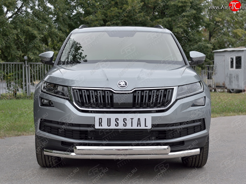 16 249 р. Защита переднего бампера (2 трубы Ø63 и 75х42 мм, нержавейка) Russtal Skoda Kodiaq NU7 дорестайлинг (2017-2021)  с доставкой в г. Керчь