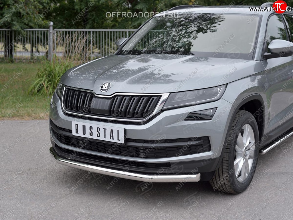 16 499 р. Защита переднего бампера (Ø63 мм, нержавейка) SLITKOFF  Skoda Kodiaq  NU7 (2017-2021) дорестайлинг  с доставкой в г. Керчь