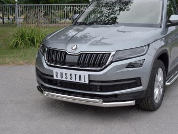 20 999 р. Защита переднего бампера (2 трубы Ø63 и 42 мм, нержавейка) SLITKOFF  Skoda Kodiaq  NU7 (2017-2021) дорестайлинг  с доставкой в г. Керчь. Увеличить фотографию 2