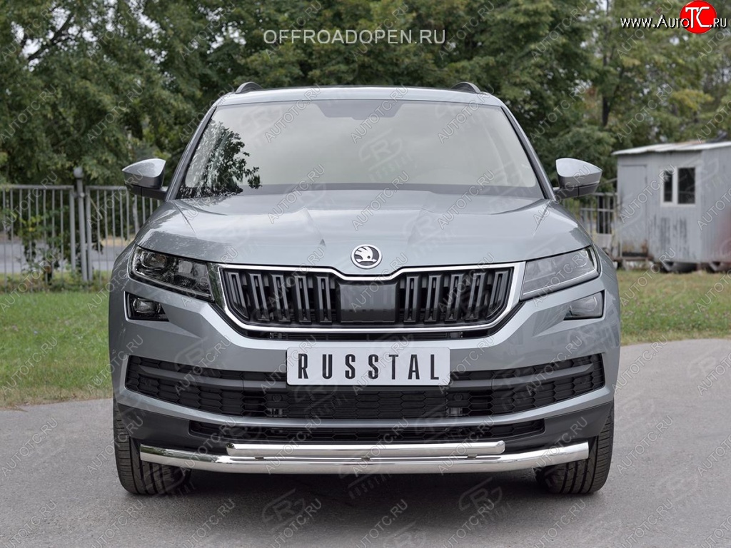 20 999 р. Защита переднего бампера (2 трубы Ø63 и 42 мм, нержавейка) SLITKOFF  Skoda Kodiaq  NU7 (2017-2021) дорестайлинг  с доставкой в г. Керчь