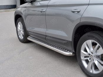 28 899 р. Широкая защита порогов с трубой диаметром 63 мм SLITKOFF v1  Skoda Kodiaq  NU7 (2017-2021) дорестайлинг  с доставкой в г. Керчь. Увеличить фотографию 2