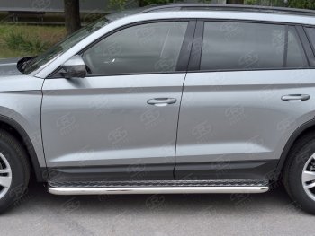 28 899 р. Широкая защита порогов с трубой диаметром 63 мм SLITKOFF v1  Skoda Kodiaq  NU7 (2017-2021) дорестайлинг  с доставкой в г. Керчь. Увеличить фотографию 3