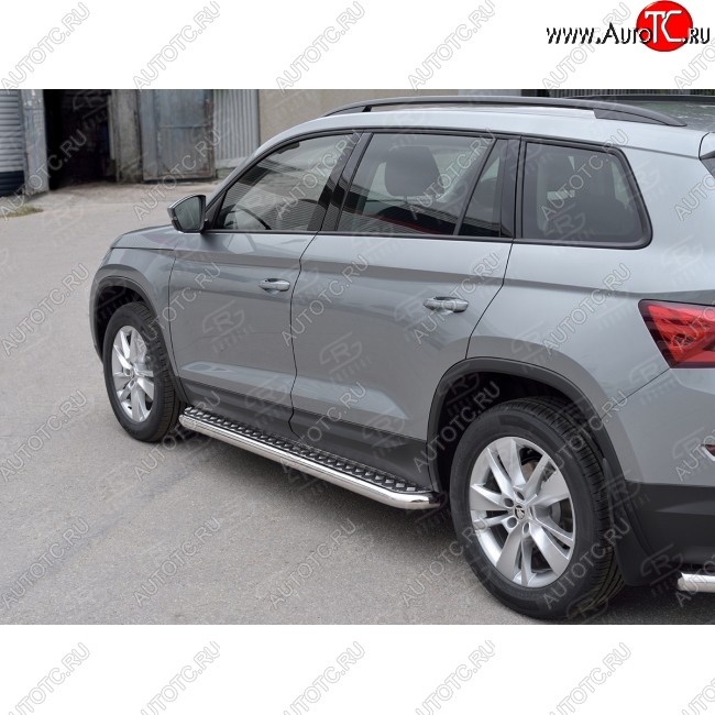 28 899 р. Широкая защита порогов с трубой диаметром 63 мм SLITKOFF v1  Skoda Kodiaq  NU7 (2017-2021) дорестайлинг  с доставкой в г. Керчь